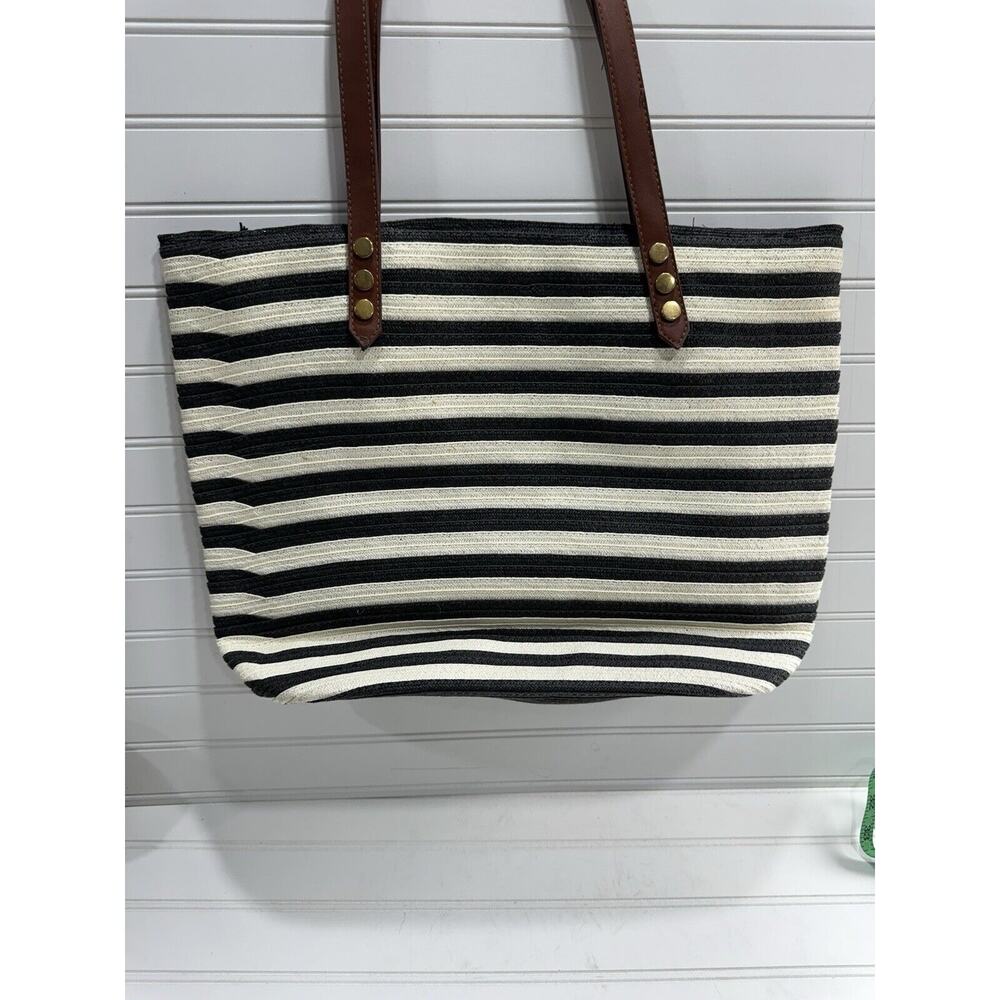 Bay Sky Black And White Woven Tote Shoulder Bag 17 x 13 x 6